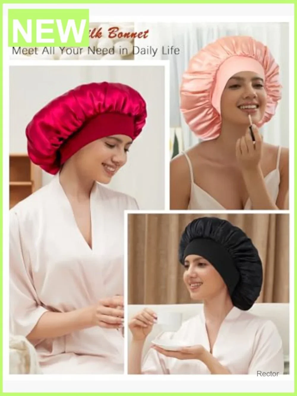 100% Mulberry Silk Bonnet for Sleeping, Double Layer Sleep Cap with Elastic